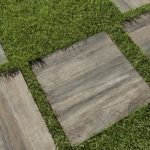 Vibe exterior tiles used as stepping stones in a garden